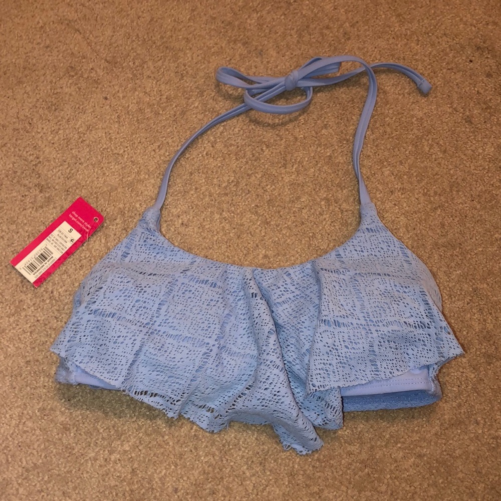 blue halter bikini top, new with tags; small